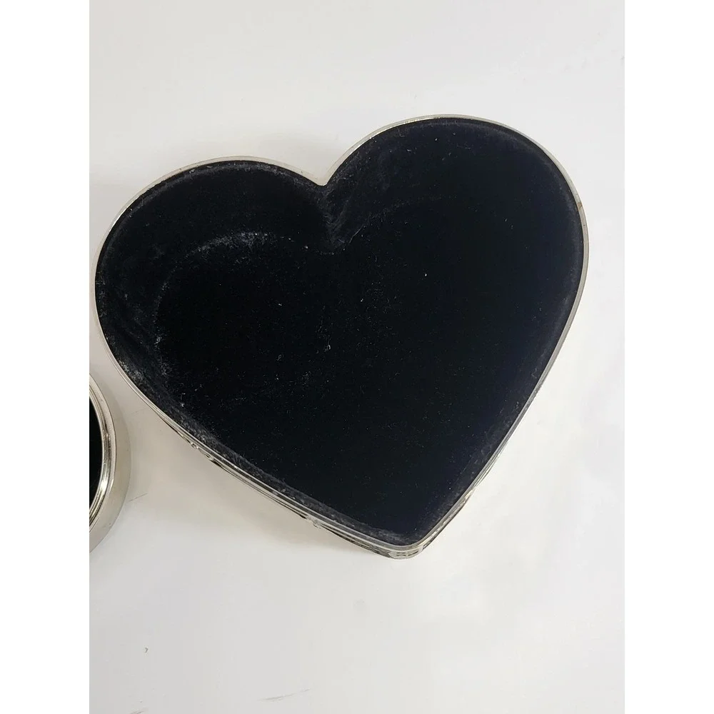 Things Remembered Heart Jewelry Box Silver Tone Rhinestone Enamel Photo Lid